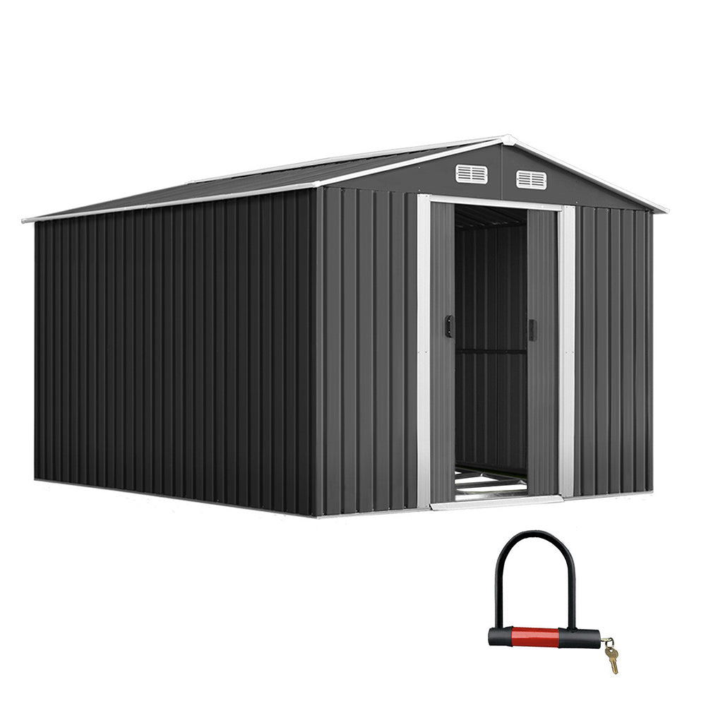 Garden Shed Outdoor Storage Sheds 2.6x3.9x2M Workshop Metal Base Grey