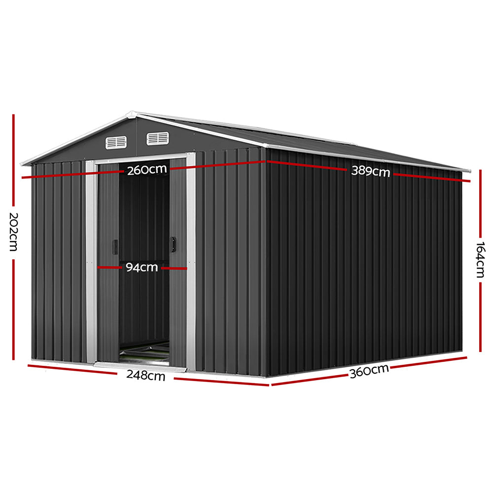 Garden Shed Outdoor Storage Sheds 2.6x3.9x2M Workshop Metal Base Grey