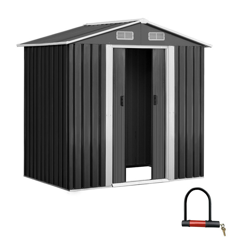 Garden Shed Outdoor Storage Sheds 1.96x1.32M Tool Workshop Metal Grey