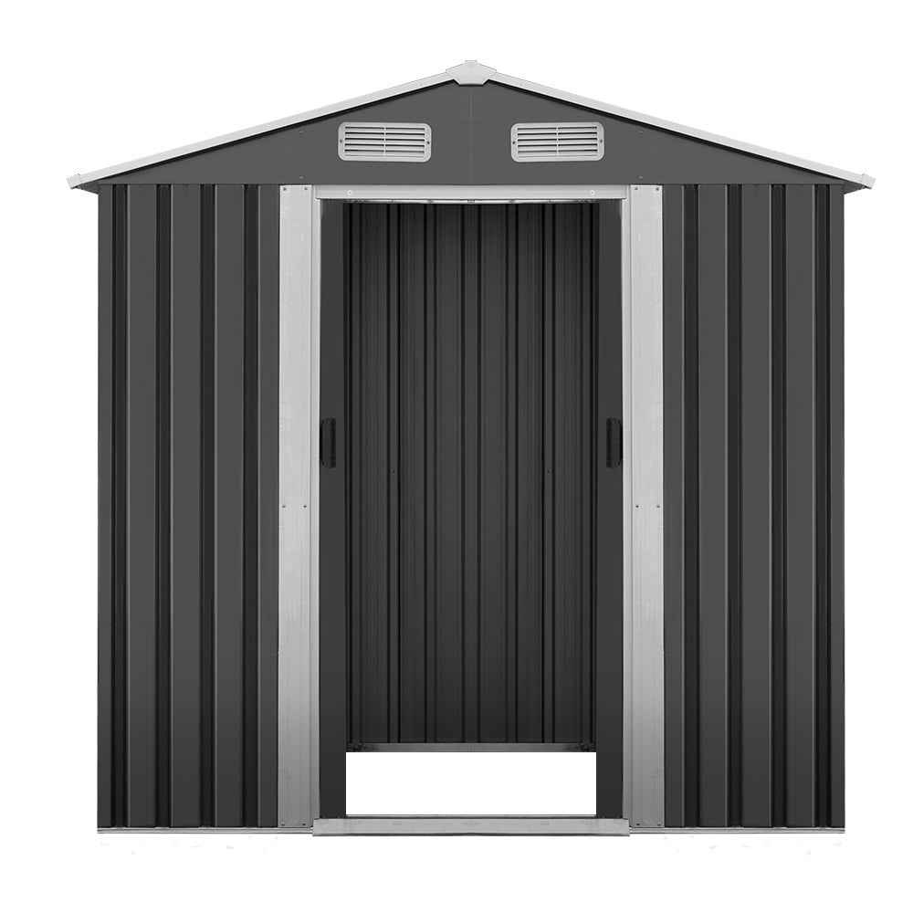 Garden Shed Outdoor Storage Sheds 1.96x1.32M Tool Workshop Metal Grey