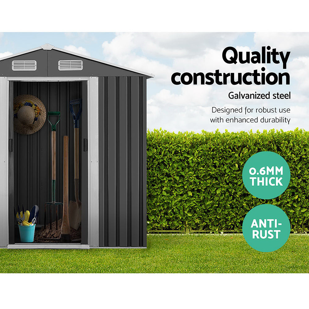 Garden Shed Outdoor Storage Sheds 1.96x1.32M Tool Workshop Metal Grey