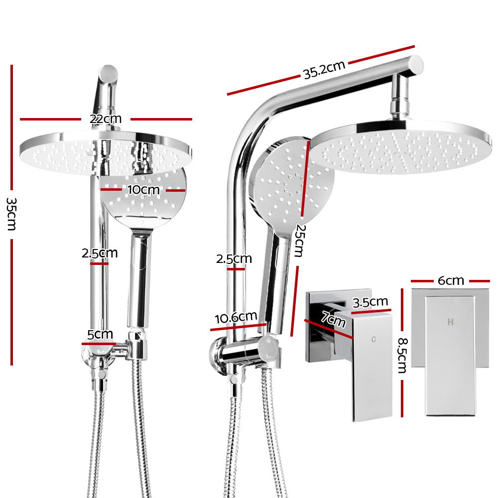 WELS 9'' Rain Shower Head Taps Round Handheld High Pressure Wall Chrome