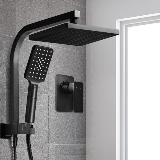 WELS 8'' Rain Shower Head Mixer Square Handheld High Pressure Wall Black