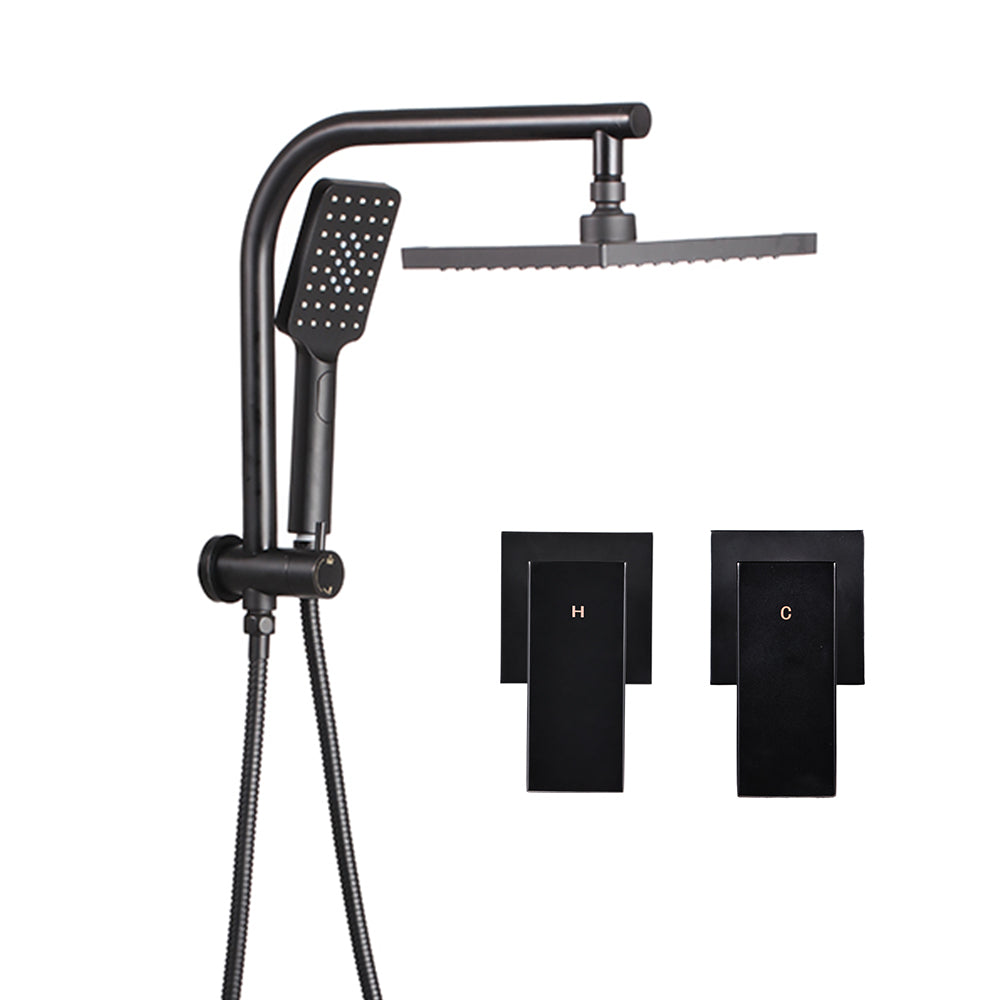 WELS 8'' Rain Shower Head Taps Square Handheld High Pressure Wall Black