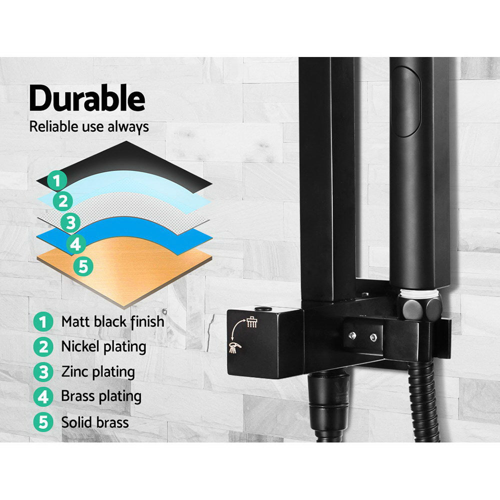 WELS 8'' Rain Shower Head Taps Square Handheld High Pressure Wall Black