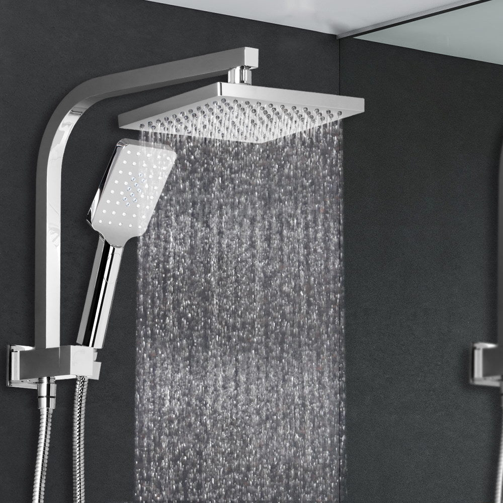 WELS 8'' Rain Shower Head Set Square Handheld High Pressure Wall Chrome