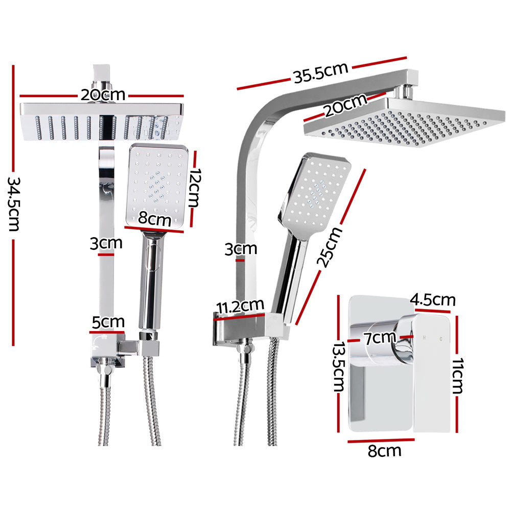 WELS 8'' Rain Shower Head Mixer Square Handheld High Pressure Wall Chrome