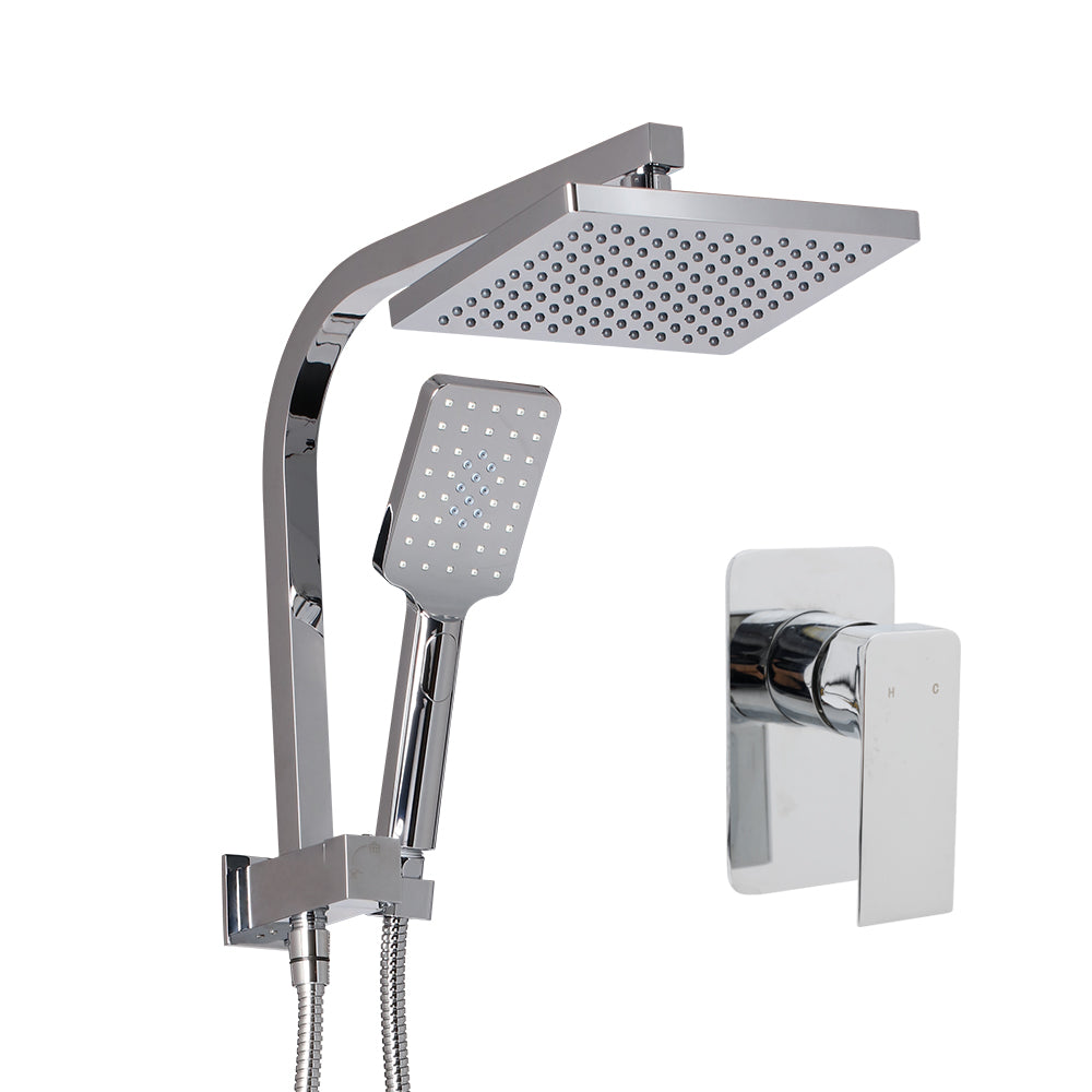 WELS 8'' Rain Shower Head Mixer Square Handheld High Pressure Wall Chrome