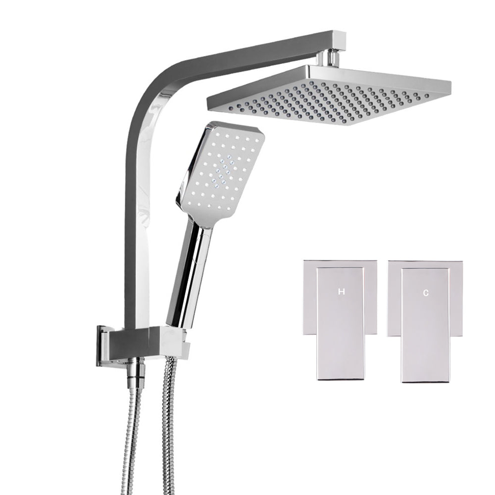 WELS 8'' Rain Shower Head Taps Square Handheld High Pressure Wall Chrome