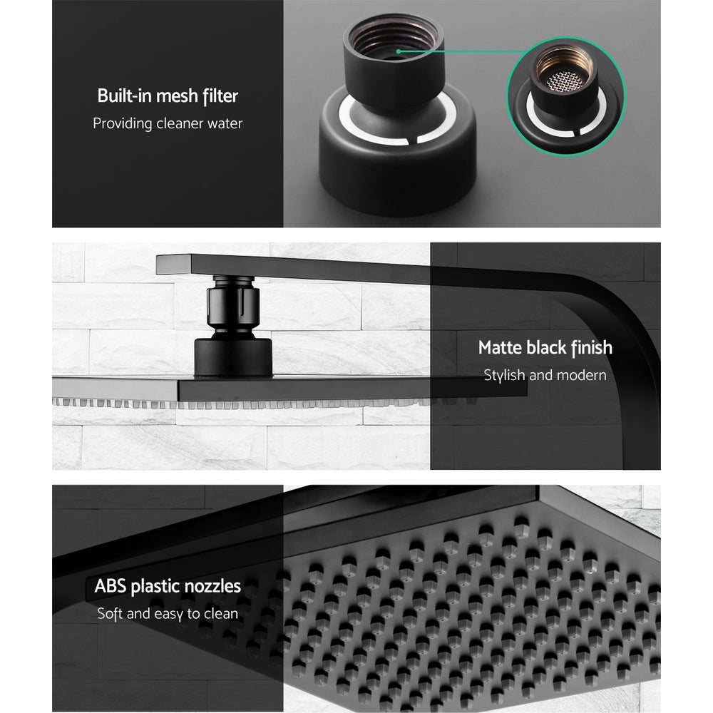 WElS 8'' Rain Shower Head Set Square High Pressure Wall Arm DIY Black