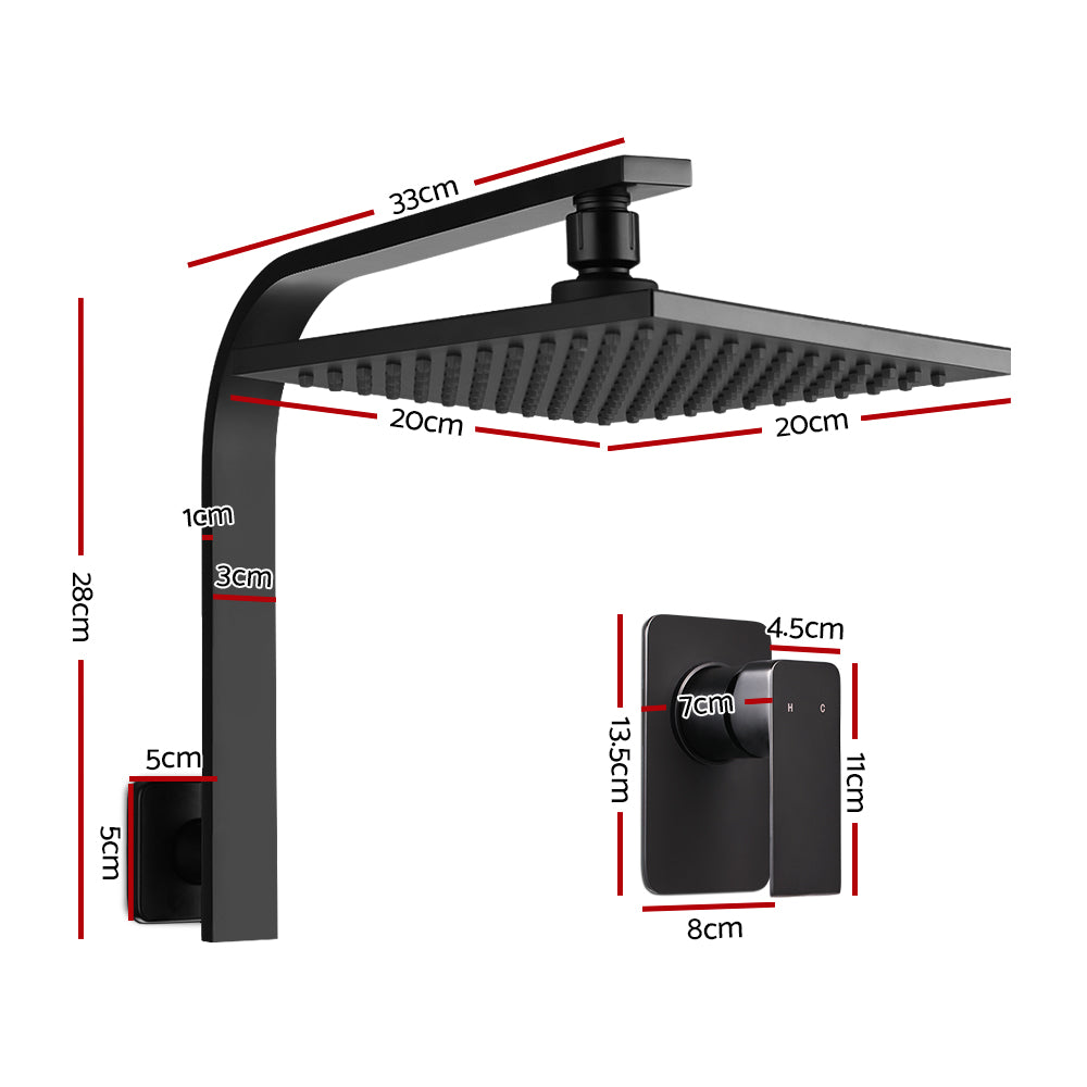 WElS 8'' Rain Shower Head Mixer Square High Pressure Wall Arm DIY Black