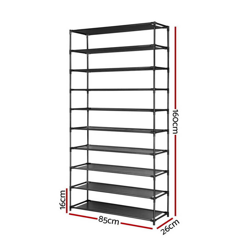 Shoe Rack 10-Tier (50 Pair) Shoes Organiser DIY Stackable Organizer Storage Shelf Stand Holder Portable Wardrobe Black