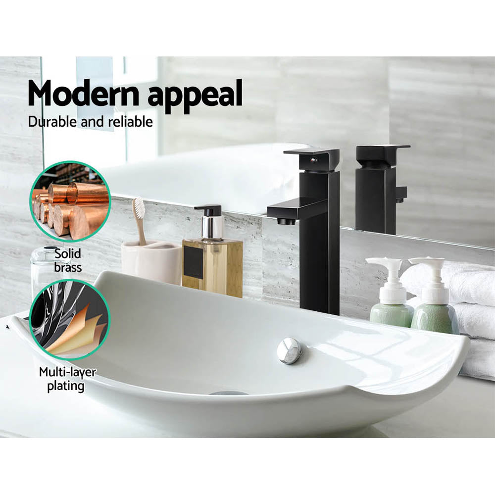 Bathroom Basin Mixer Tap Square Tall Faucet Vanity Laundry Black