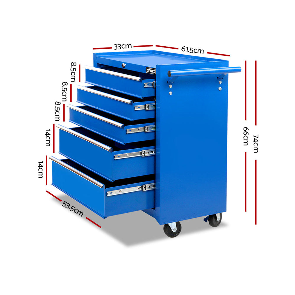 5 Drawer Mechanic Tool Box Cabinet Storage Trolley - Blue