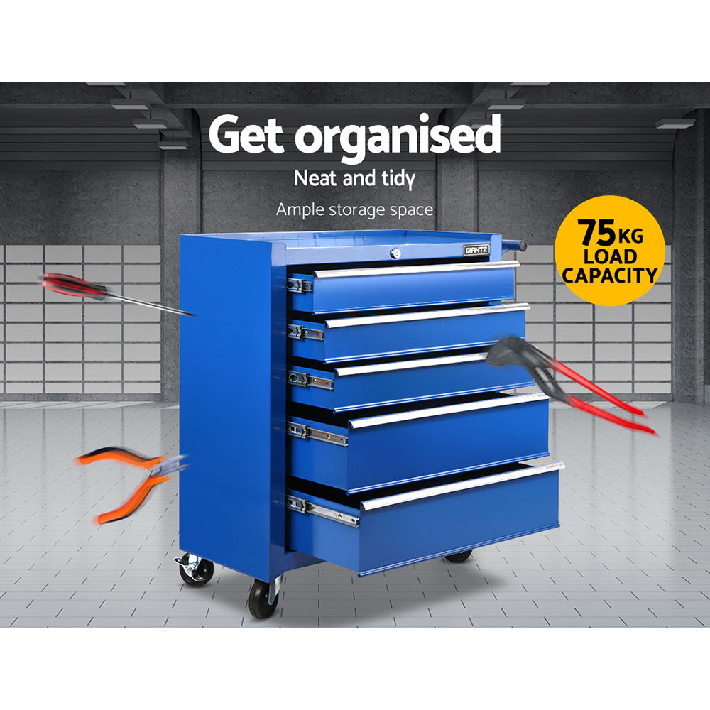 5 Drawer Mechanic Tool Box Cabinet Storage Trolley - Blue