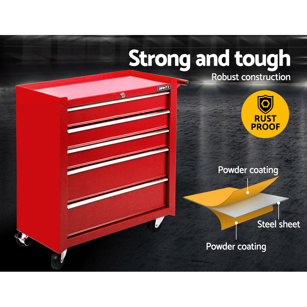 5 Drawer Mechanic Tool Box Cabinet Storage Trolley - Red