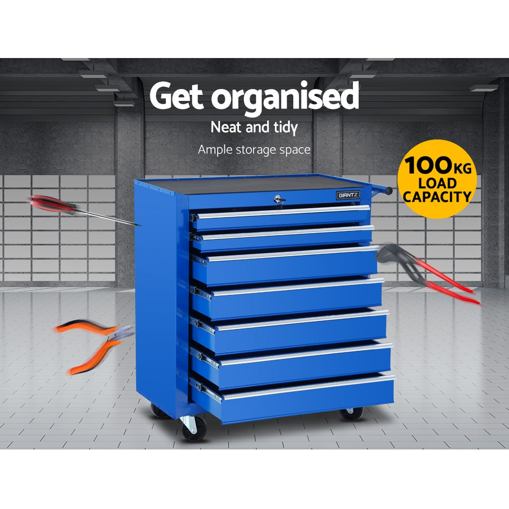 Tool Chest and Trolley Box Cabinet 7 Drawers Cart Garage Storage Blue