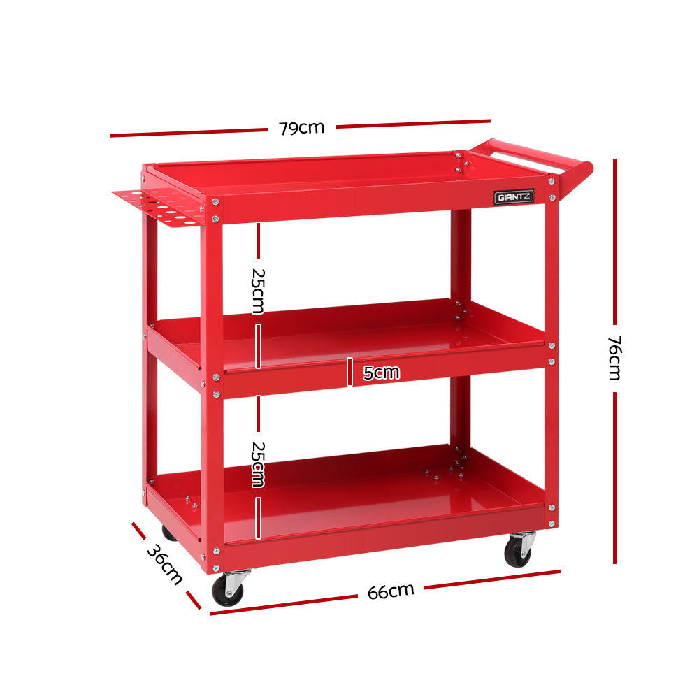 Tool Cart 3 Tier Parts Steel Trolley Mechanic Storage Organizer Red