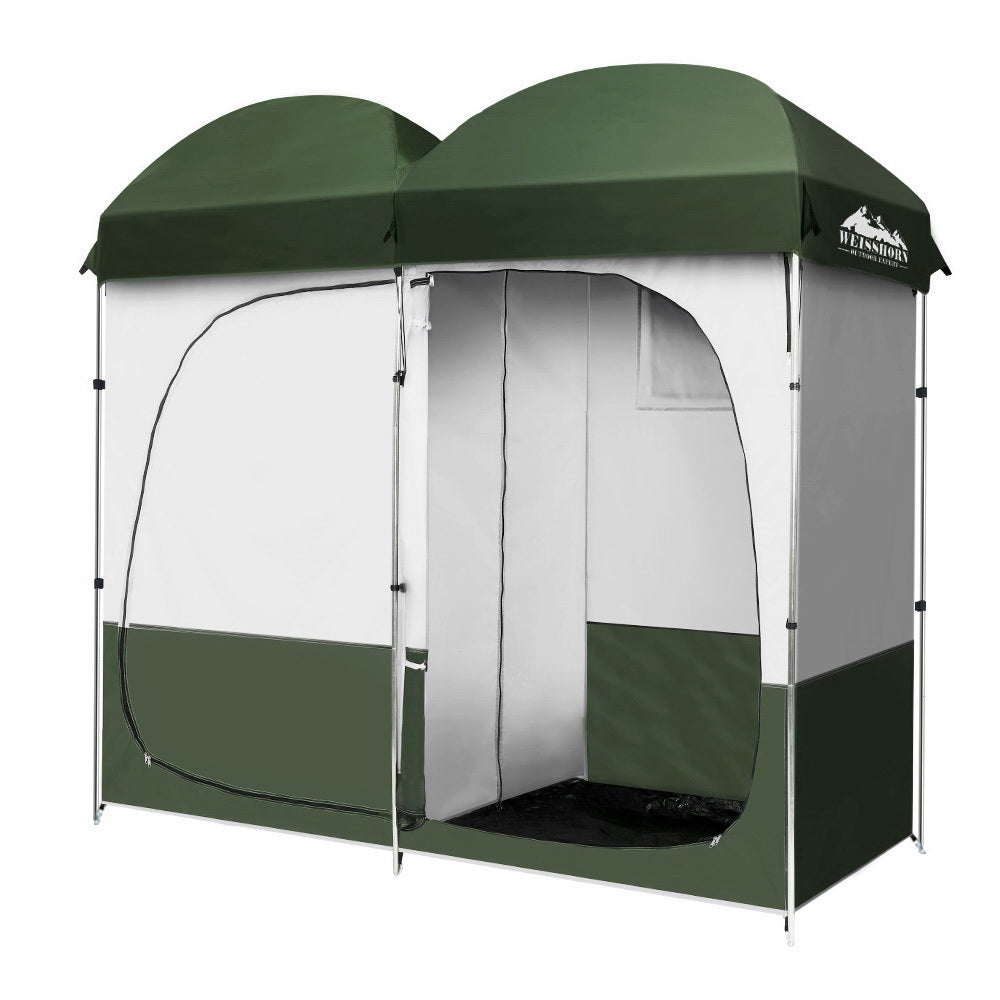 Double Camping Shower Toilet Tent Outdoor Portable Change Room Green