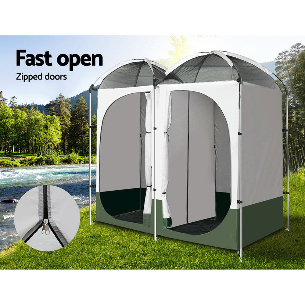 Double Camping Shower Toilet Tent Outdoor Portable Change Room Green