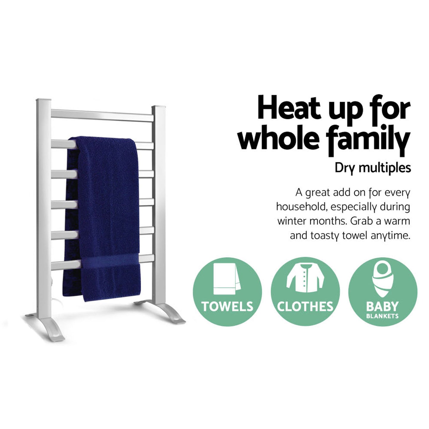 Electric Heated Towel Rail Rack Rails Freestanding 6 Bars