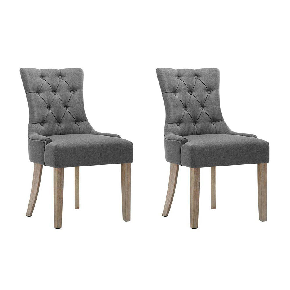 Set of 2 Dining Chair French Provincial Chairs Wooden Fabric Retro Cafe