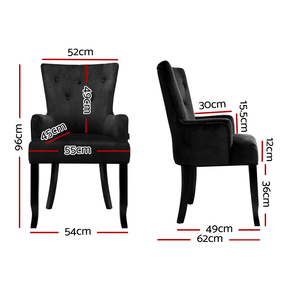 Dining Chairs French Provincial Chair Velvet Fabric Timber Retro Black