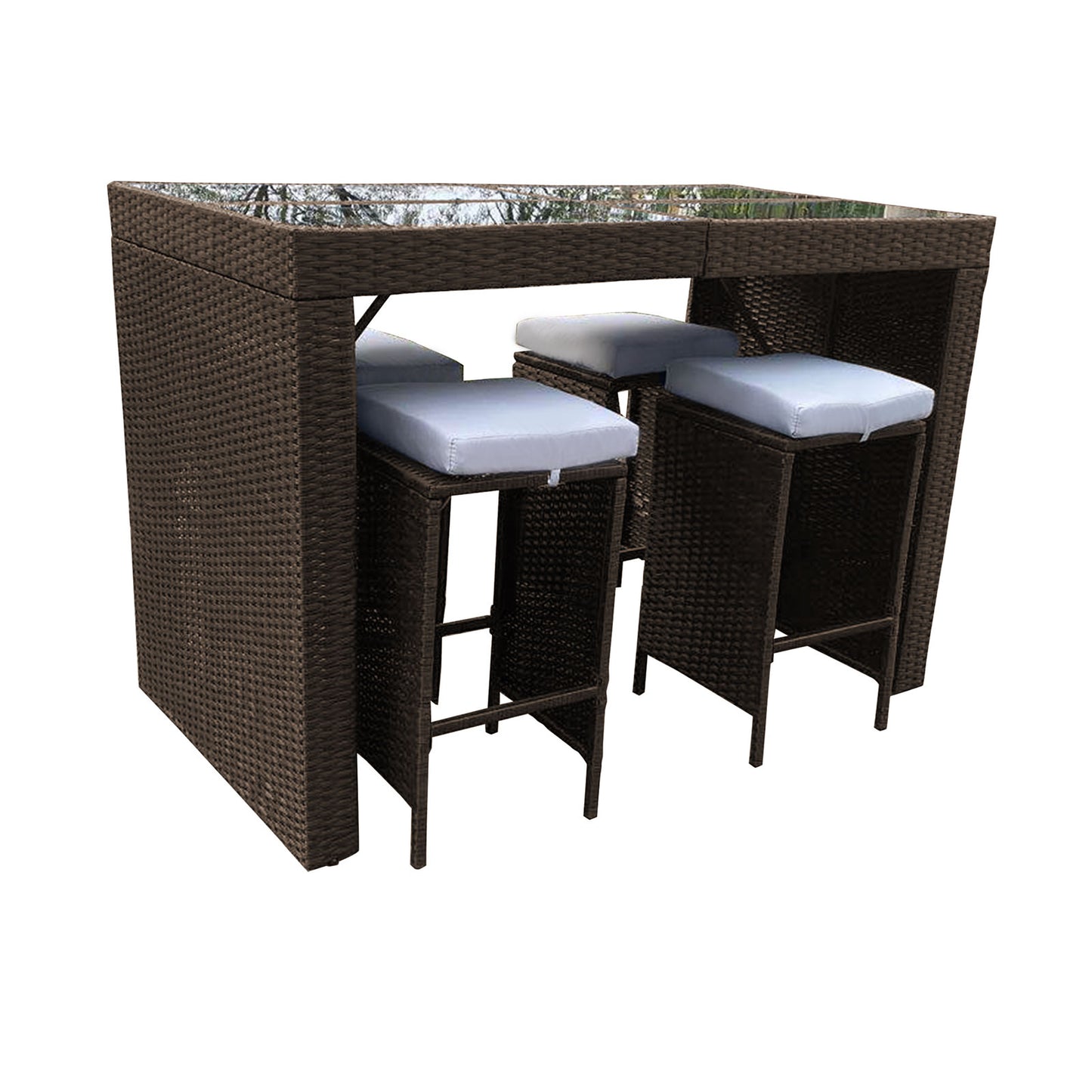 Furniture Outdoor 5 Piece Bar Table Set Rattan and Cushions Patio Dining - Oatmeal and Grey