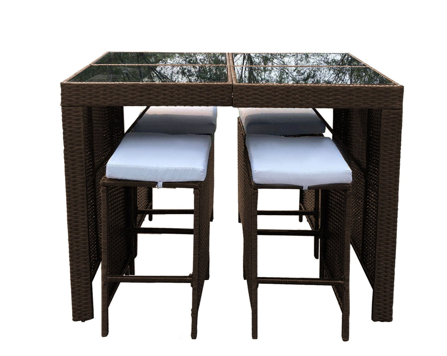 Furniture Outdoor 5 Piece Bar Table Set Rattan and Cushions Patio Dining - Oatmeal and Grey