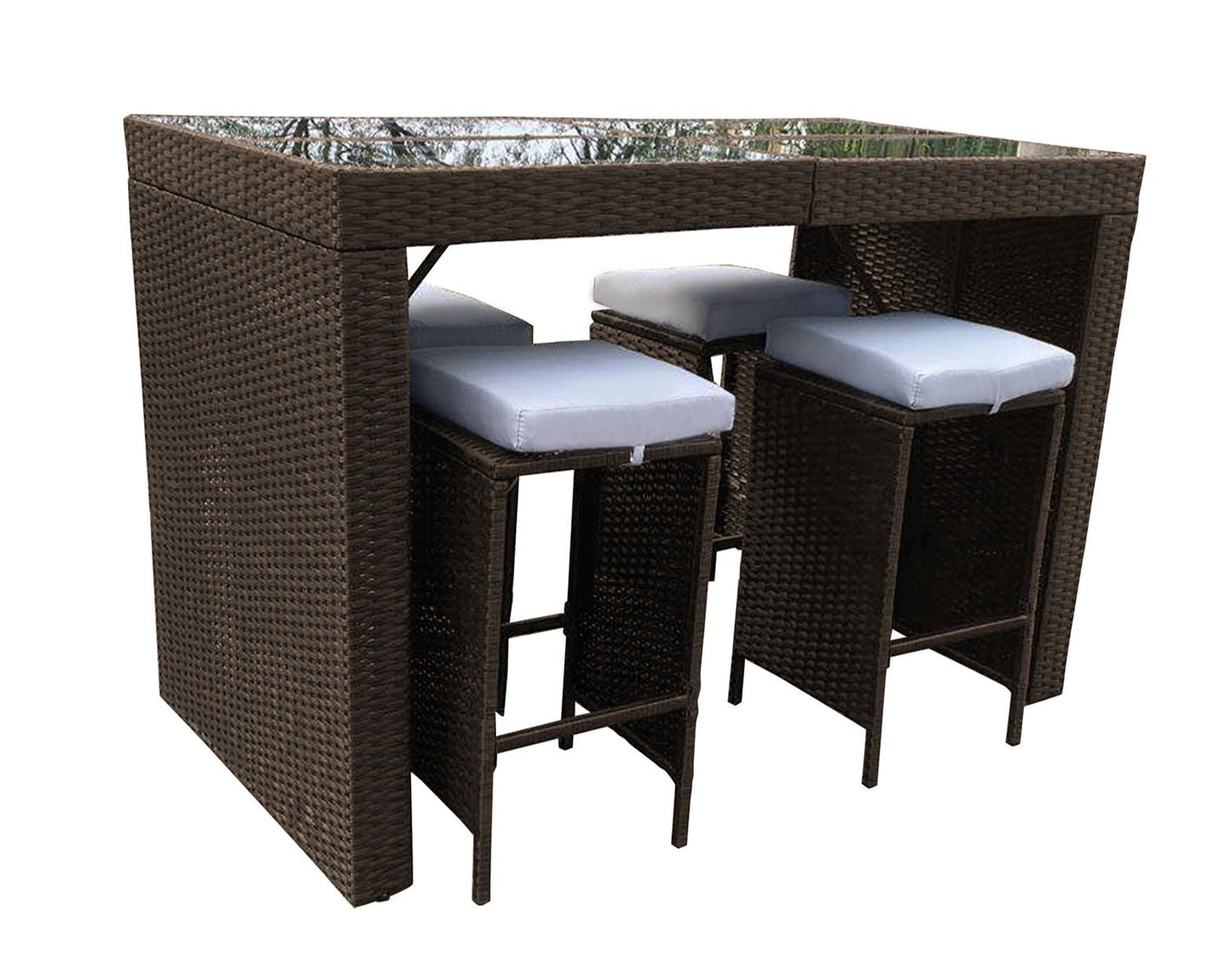 Furniture Outdoor 5 Piece Bar Table Set Rattan and Cushions Patio Dining - Oatmeal and Grey