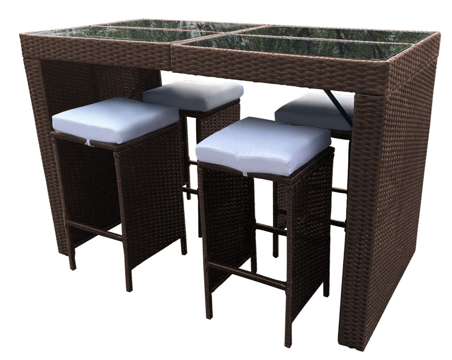 Furniture Outdoor 5 Piece Bar Table Set Rattan and Cushions Patio Dining - Oatmeal and Grey