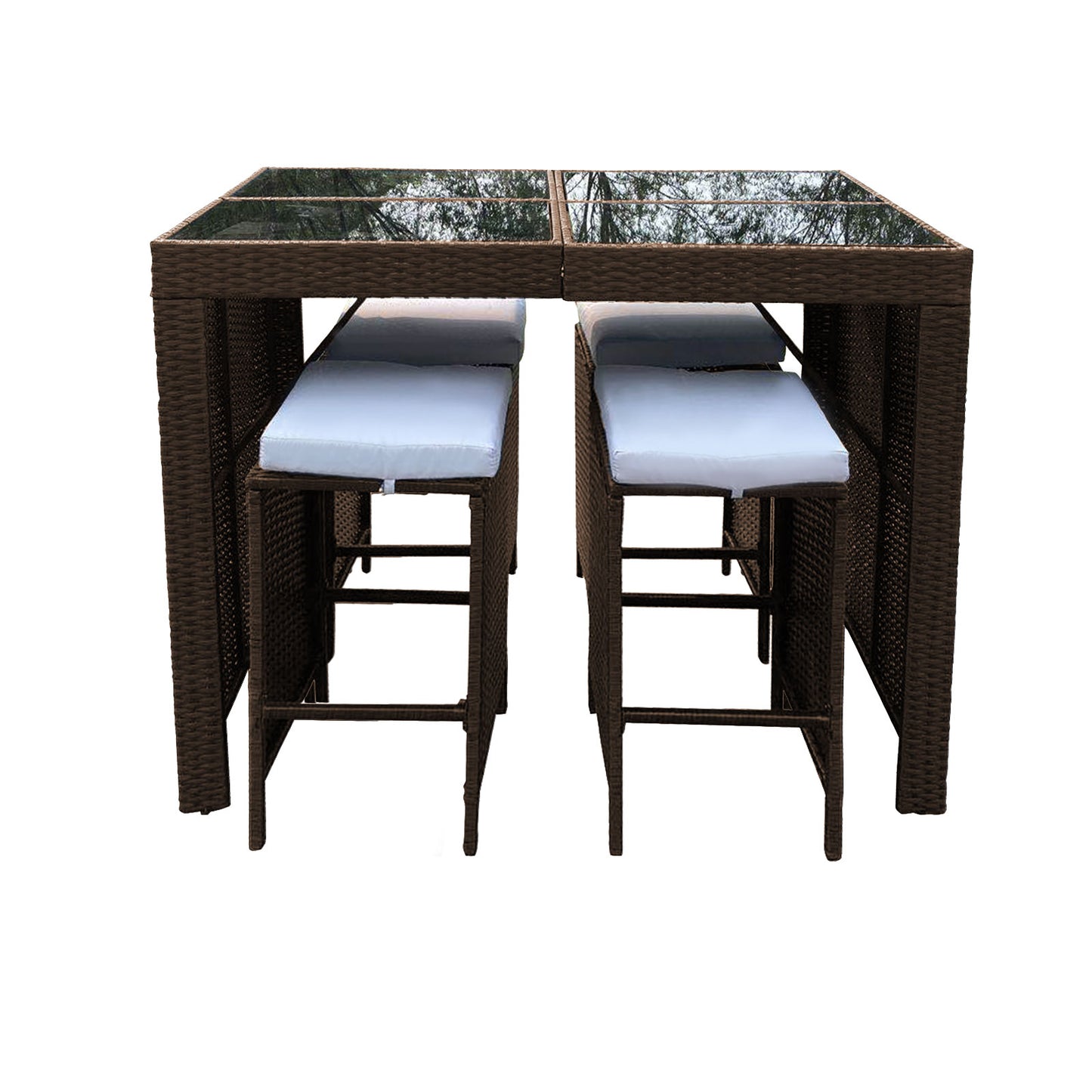 Furniture Outdoor 5 Piece Bar Table Set Rattan and Cushions Patio Dining - Oatmeal and Grey