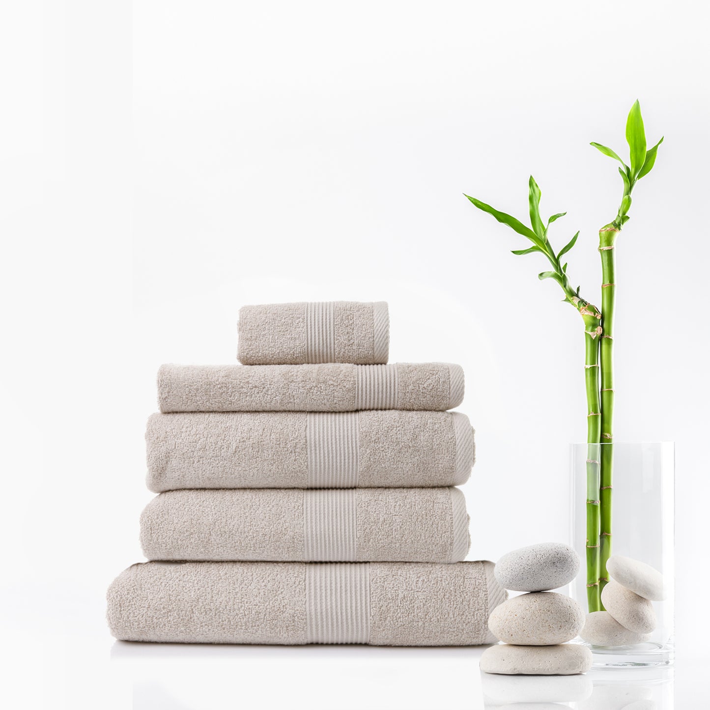 5 Piece Cotton Bamboo Towel Set 450GSM Luxurious Absorbent Plush - Beige