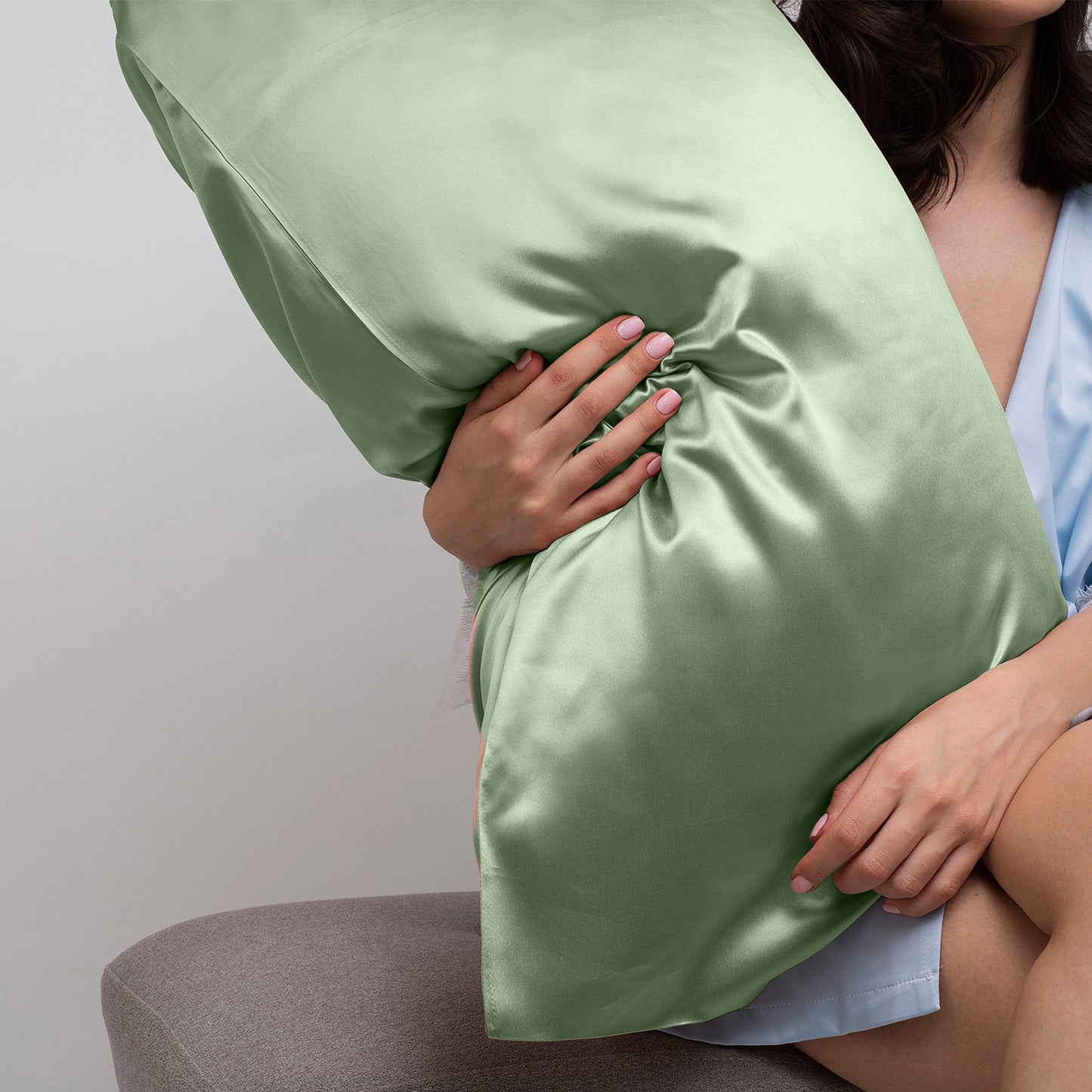 Luxury Satin Pillowcase Twin Pack Size With Gift Box Luxury - Sage Green