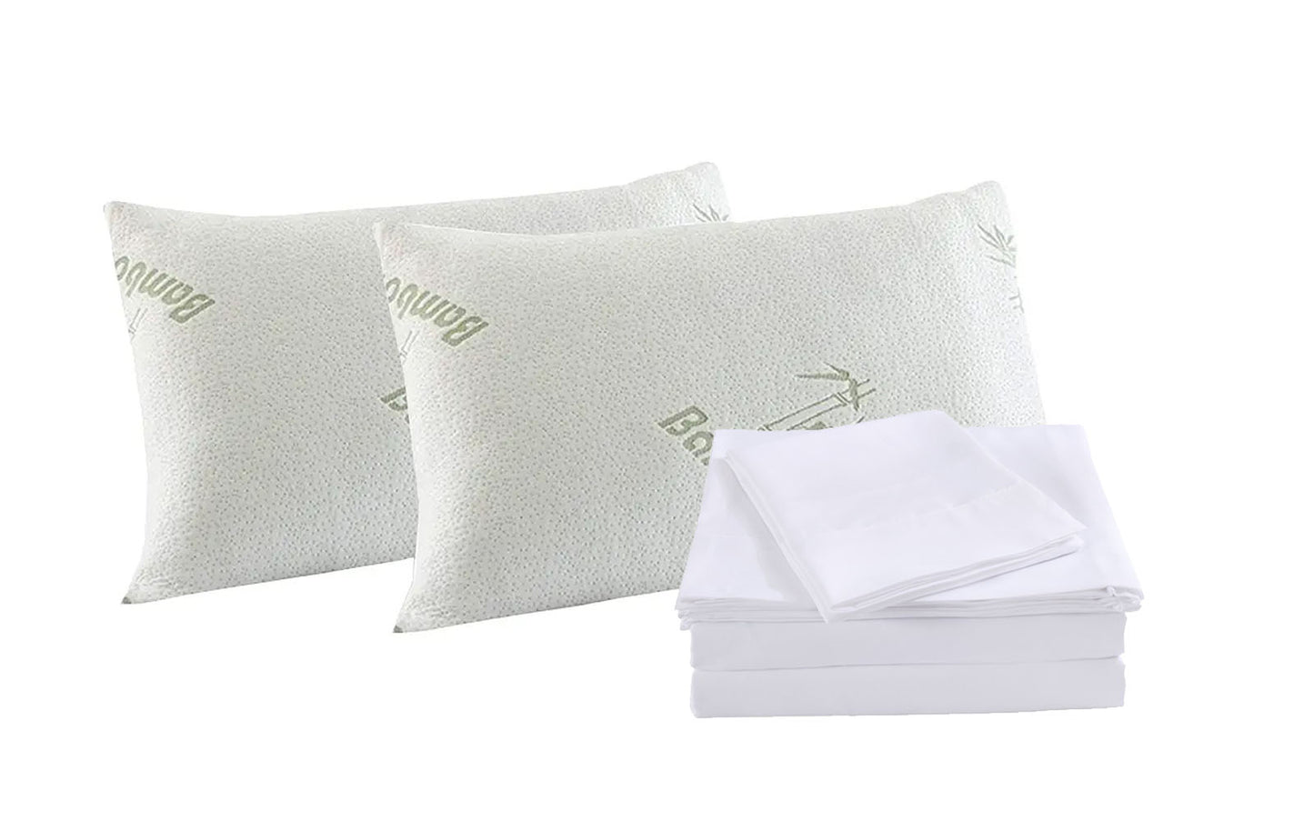 Bamboo Blend Sheet Set 1000TC and Bamboo Pillows 2 Pack Ultra Soft - King - White