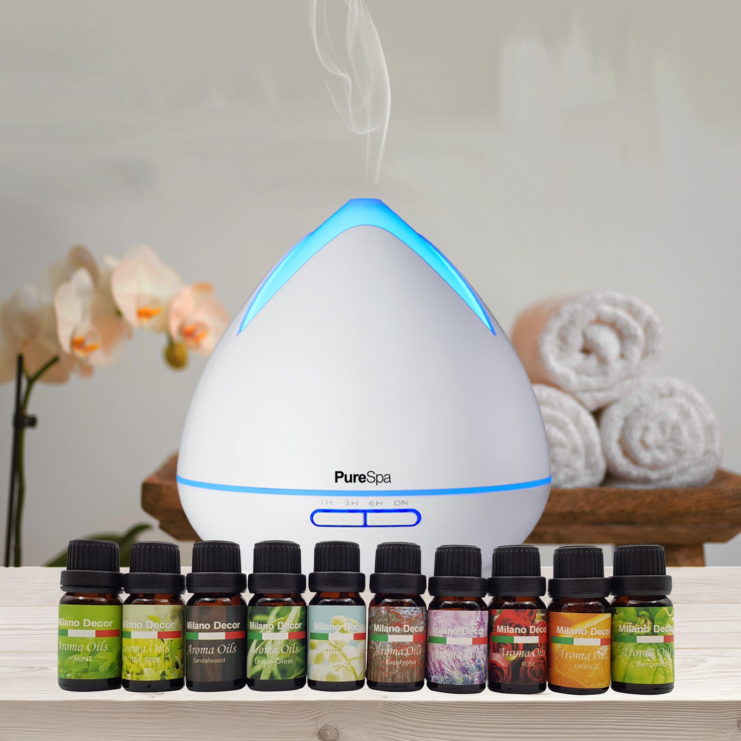 Diffuser Set With 10 Pack Diffuser Oils Humidifier Aromatherapy - White