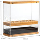 31 Holes Acrylic Bamboo Brush Holder Organiser Beauty Cosmetic Display Stand with Leather Drawer Black (22.3 x 8.6 x 21.5 cm)
