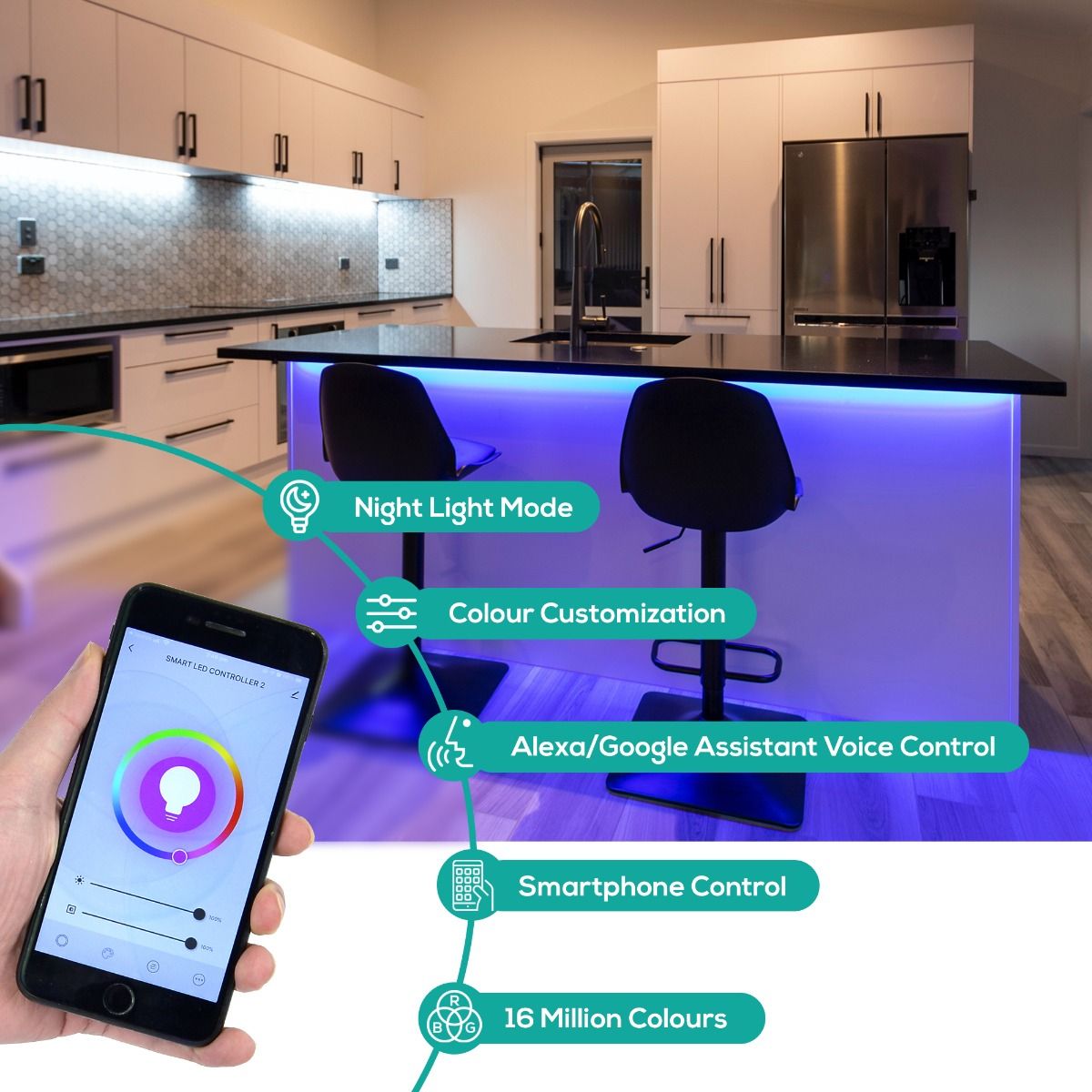 2m IP65 Smart RGB & Warm White LED Strip Lights