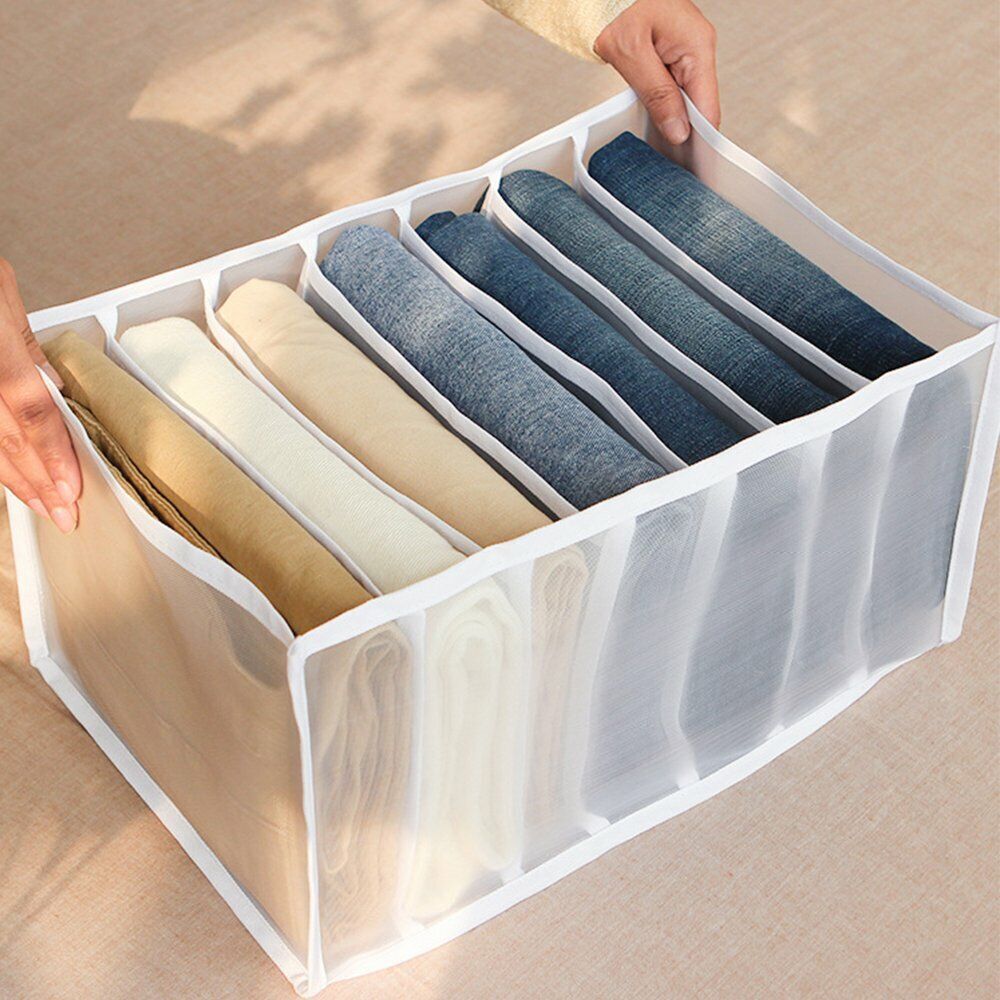 2PCS 7 Grids Mesh Foldable Clothes Storage Jeans Pants Organiser Clothes Organiser 36X25X20CM