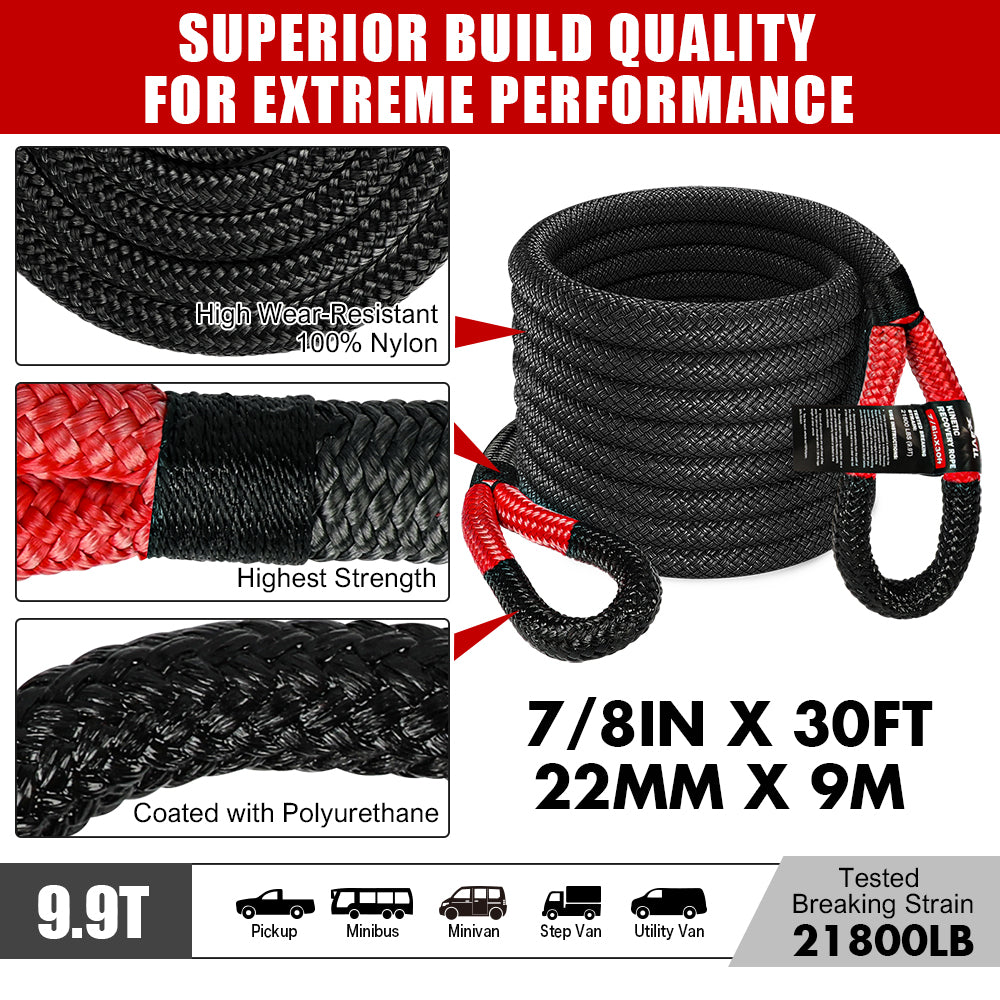 Recovery Kit 4X4 Off-Road Kinetic Rope Snatch Strap Winch Damper 4WD13PCS