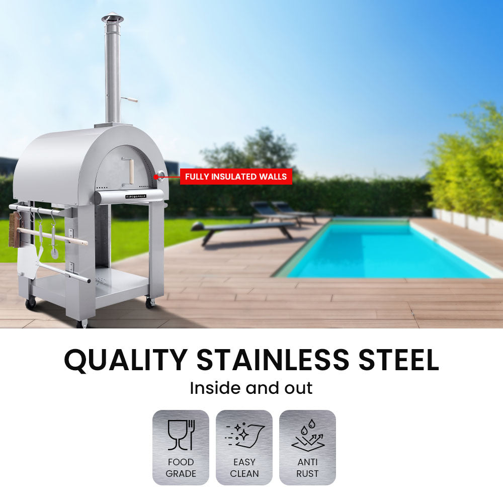 Outdoor Pizza Oven Stainless Steel Portable Pizza Maker Cooker Wood Charcoal Fired