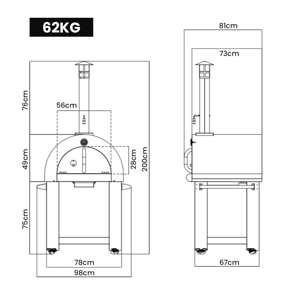 Outdoor Pizza Oven Stainless Steel Portable Pizza Maker Cooker Wood Charcoal Fired