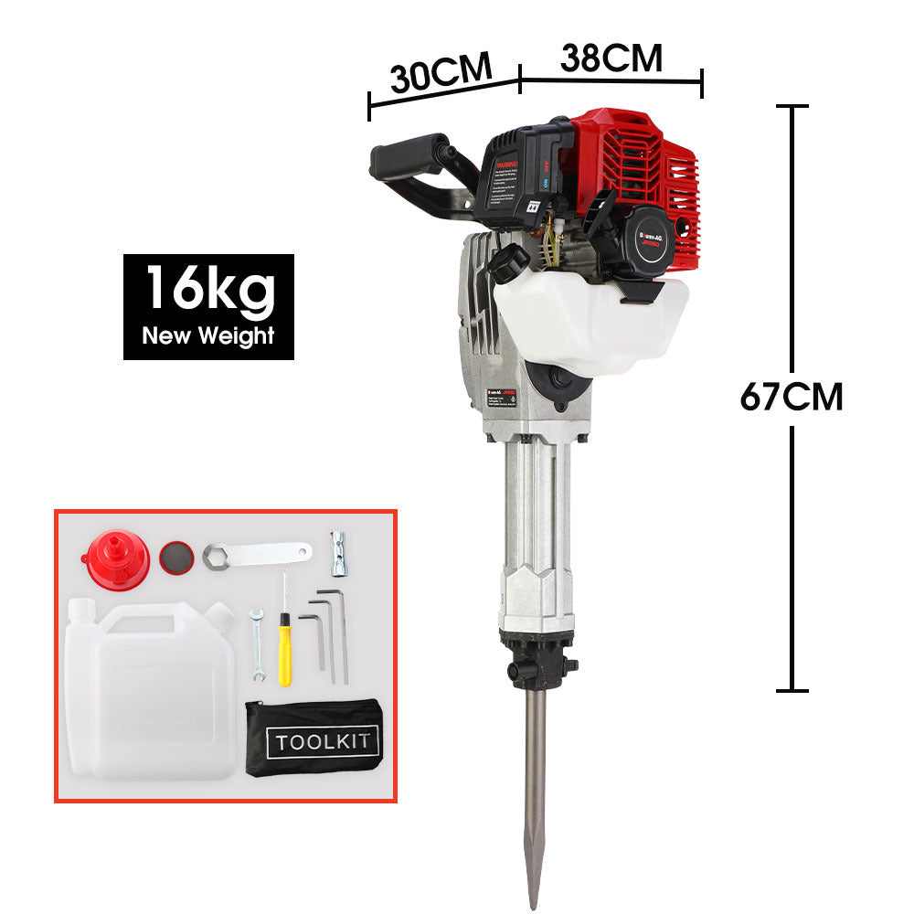 AG 2 Stroke 52cc Petrol Jackhammer, with 2 Chisels, Carry Bag