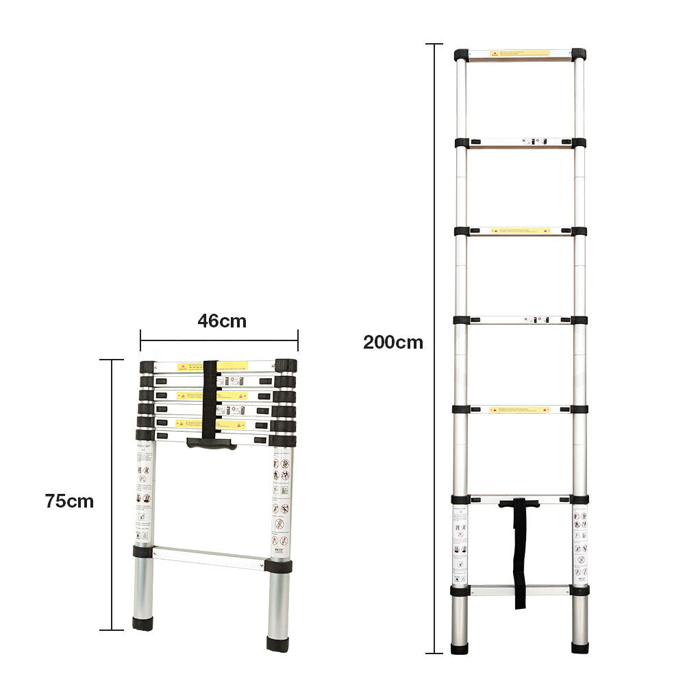 2m Telescopic Aluminium Ladder Alloy Extension Extendable Steps