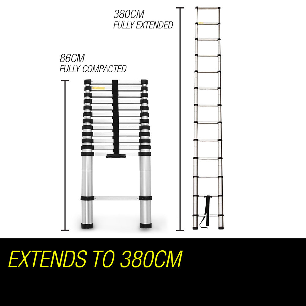 3.8m Telescopic Aluminium Ladder Alloy Extension Extendable Steps Multi Portable