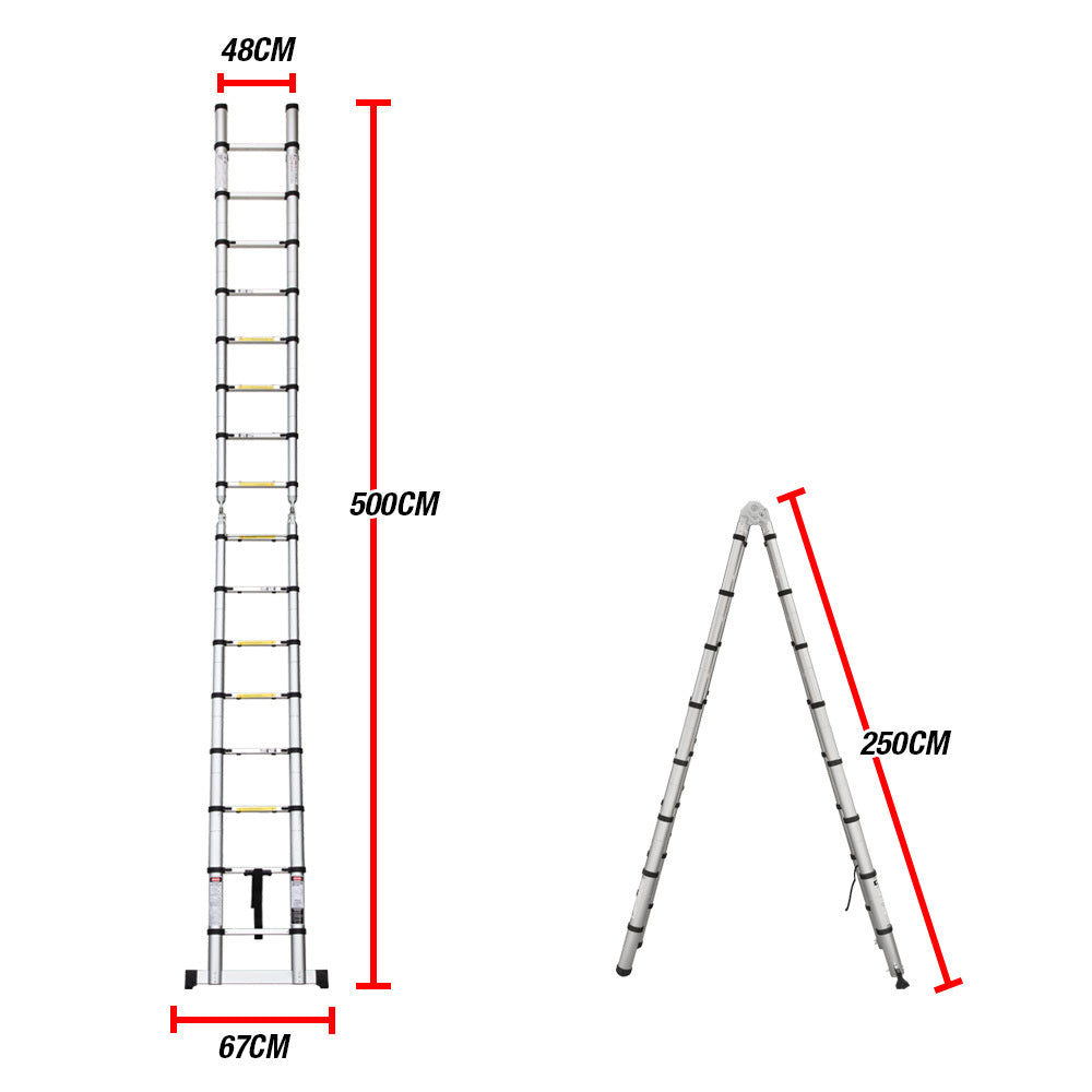 5m Telescopic Aluminium Multipurpose Ladder Extension Alloy Step