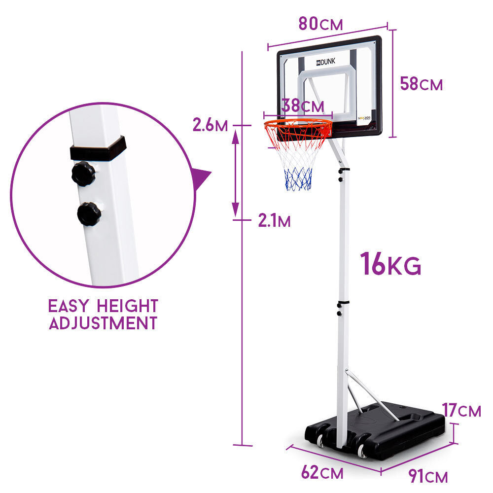 Portable Basketball Hoop Stand System Height Adjustable Net Ring Kids