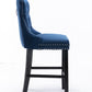 2X Velvet Bar Stools with Studs Trim Wooden Legs Tufted Dining Chairs Kitchen