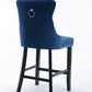 2X Velvet Bar Stools with Studs Trim Wooden Legs Tufted Dining Chairs Kitchen