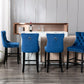 2X Velvet Bar Stools with Studs Trim Wooden Legs Tufted Dining Chairs Kitchen